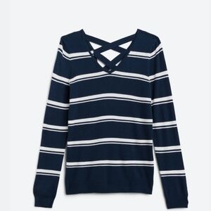 Love & Elle Blue Striped Cross back sweater size medium